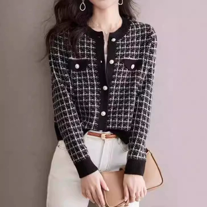 Новинка осени/зимы 2025: Элегантный кардиган в французском стиле для женщин, короткая вязаная куртка с длинным рукавом