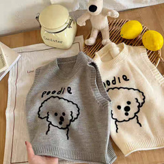 レモンの子供の馬甲春秋の新型の女の子の袖なしの子犬のニットの中で赤ちゃんのセーターの肩の女性の外で着る