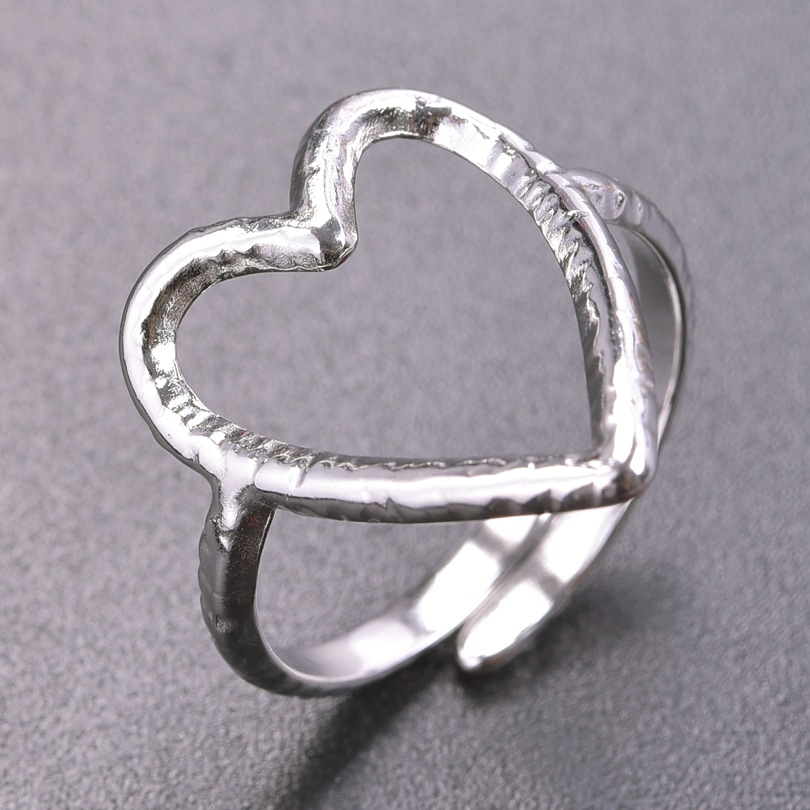 Daily Occasion 304 Stainless Steel Material Heart Shape Pattern PVD Coated Real Gold Plated Heart Shape 304 Stainless Steel Simple Style Waterproof Non Tarnish Open Ring