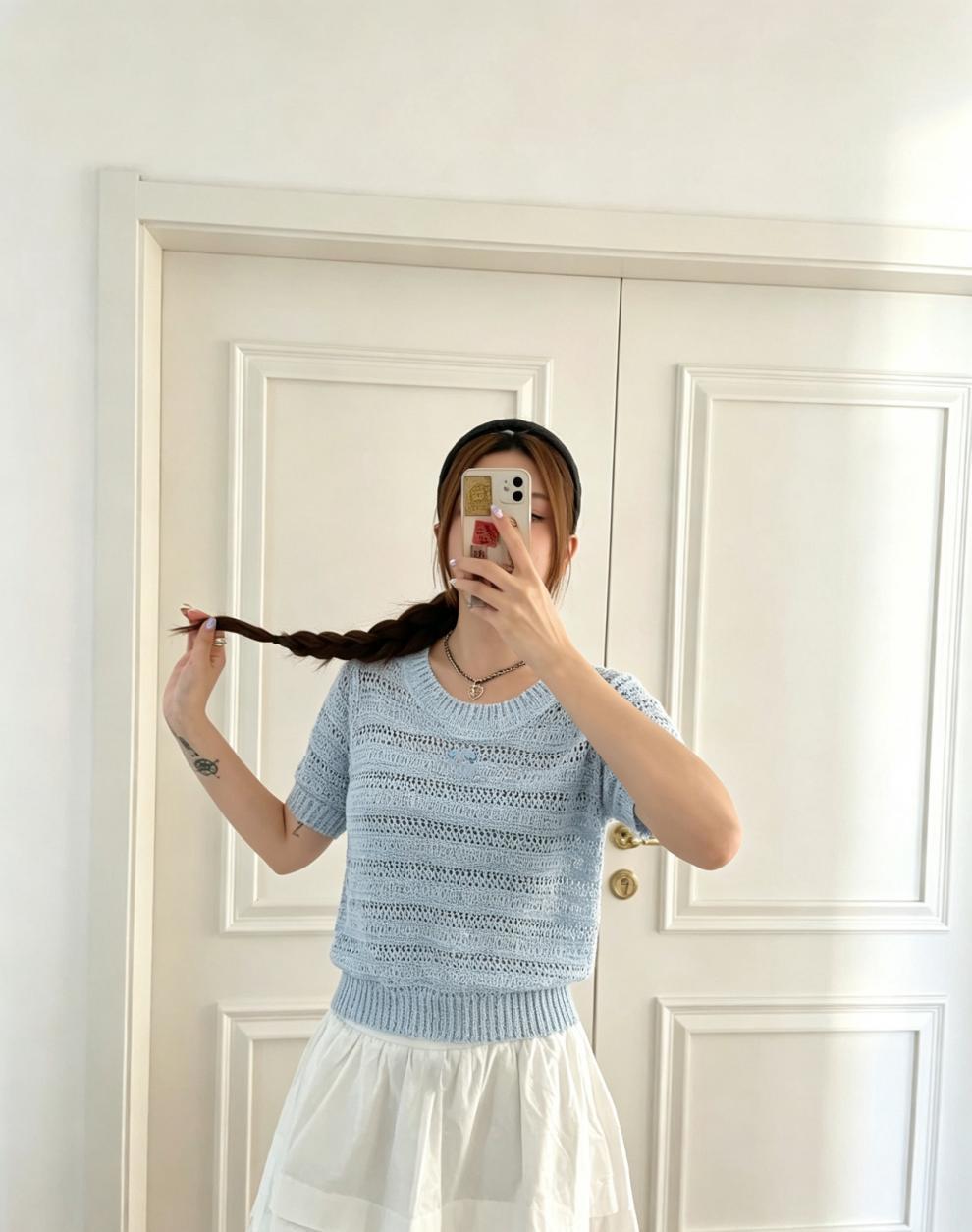European High-Quality Summer New Style Knitted Short-Sleeve Top Made From Special Yarn, Brand Logo Simple, Casual, Fashionable,_ecoleips.com