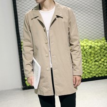JK3043男中长款春秋宽松大衣青少年单排扣潮流休闲男式风衣批发