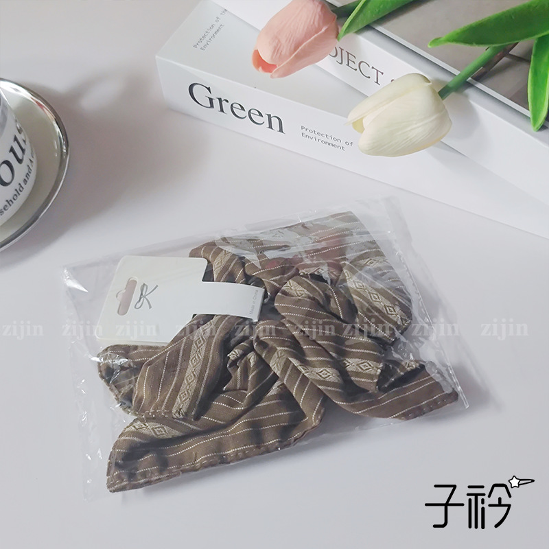 카멜 컬러 스트라이프 머리끈