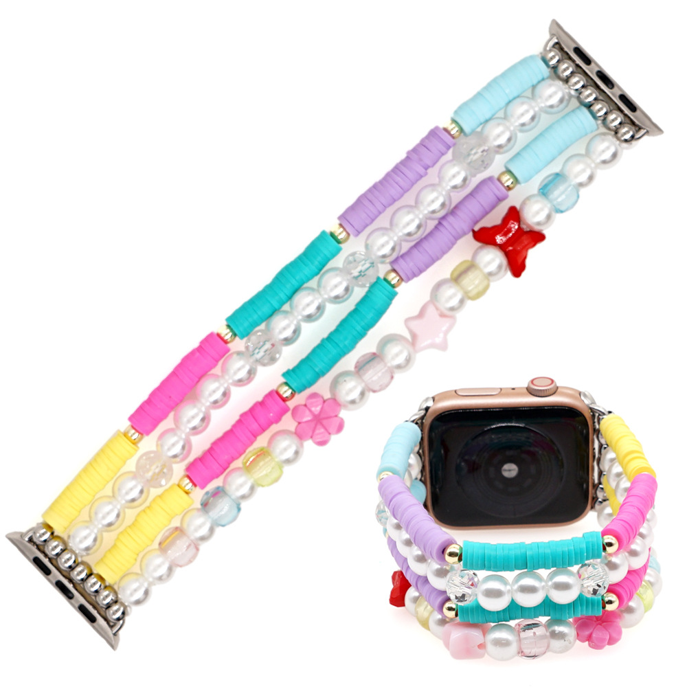 80g Weight soft clay Material Geometry Pattern Ethnic Style Style Bohemian Style Polymer Clay Imitation Pearl Beaded Watch Band Suitable For Watch 无