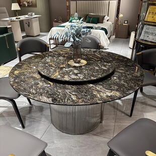 Platinum Diamond Natural Luxury Stone Large Round Table High-End Villa Club with Turntable Marble Dining Table and Chairs for Home High-End
