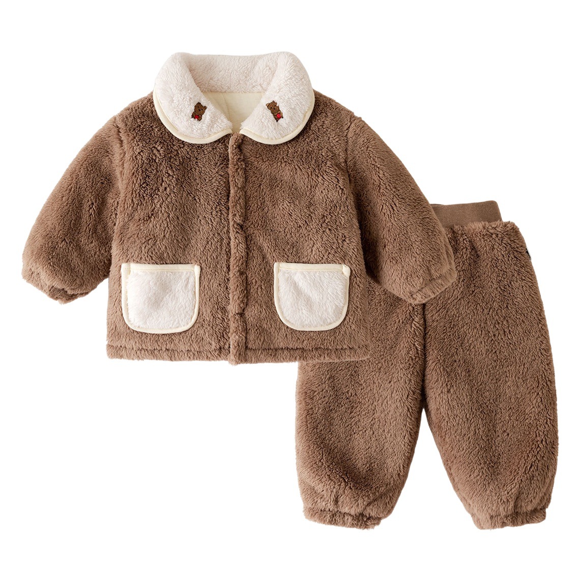 [Estilo de invierno profundo] bebé acolchado engrosado ropa para el hogar traje de invierno para niños pijamas de dos piezas para Niñas Ropa para niños moda