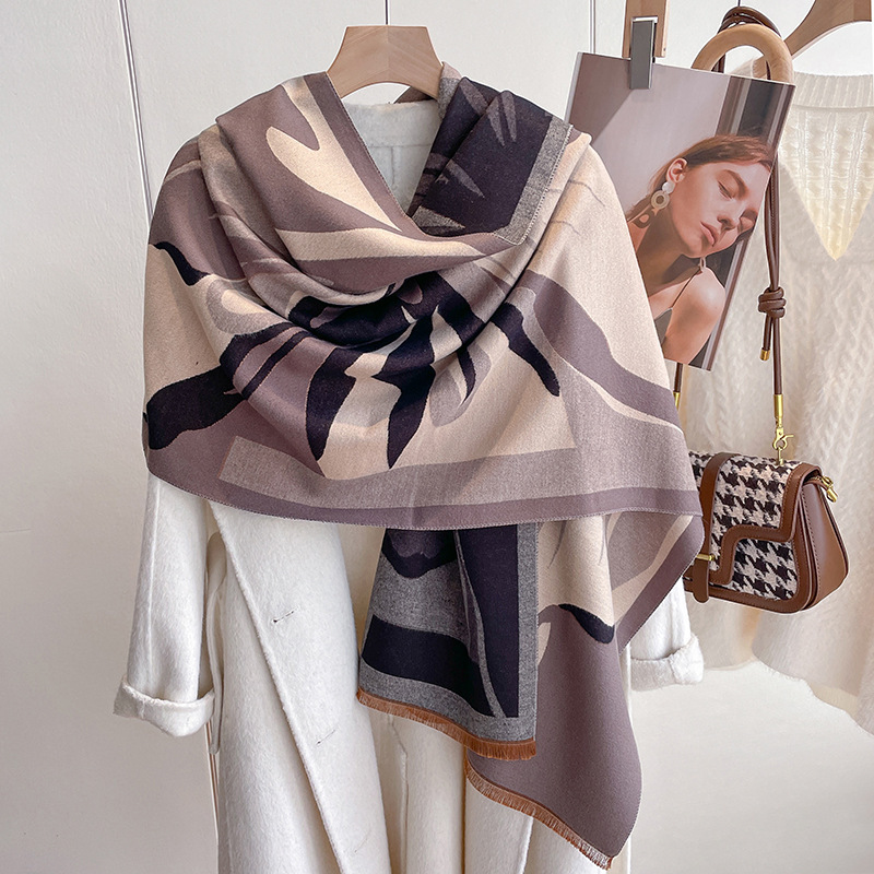 2023 estilo coreano nuevo color a juego jacquard Cachemira aire acondicionado mantón floral impresión engrosada hombro bufanda caliente para las mujeres
