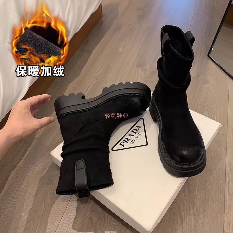 厚底褶皱堆堆靴女2025新款早秋季靴子马丁靴棕色炸街小短靴瘦瘦靴|undefined