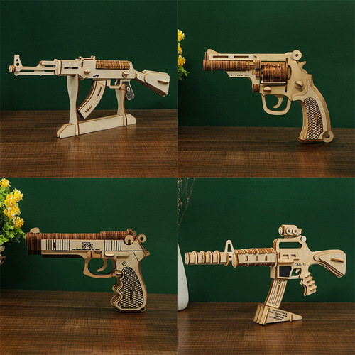 Wholesale Wooden 3D Puzzle Gun Model Kids' Educational Toy for Boys – Hot-Selling Assembly Kit Available at Street Vendors