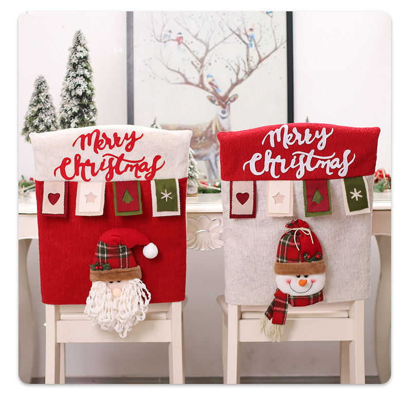 Transfronterizos nuevos artículos de decoración de Navidad dibujos animados tridimensionales Navidad viejos cubierta de silla muñeco de nieve cubierta de silla de alce