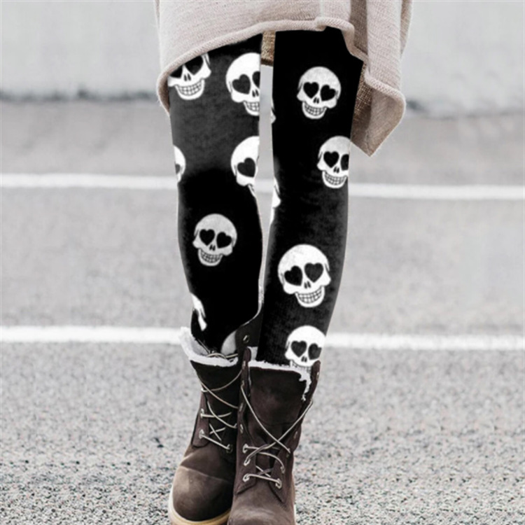 Women's Daily Street Casual Pumpkin Bat Skull Full Length Printing Leggings display picture 5