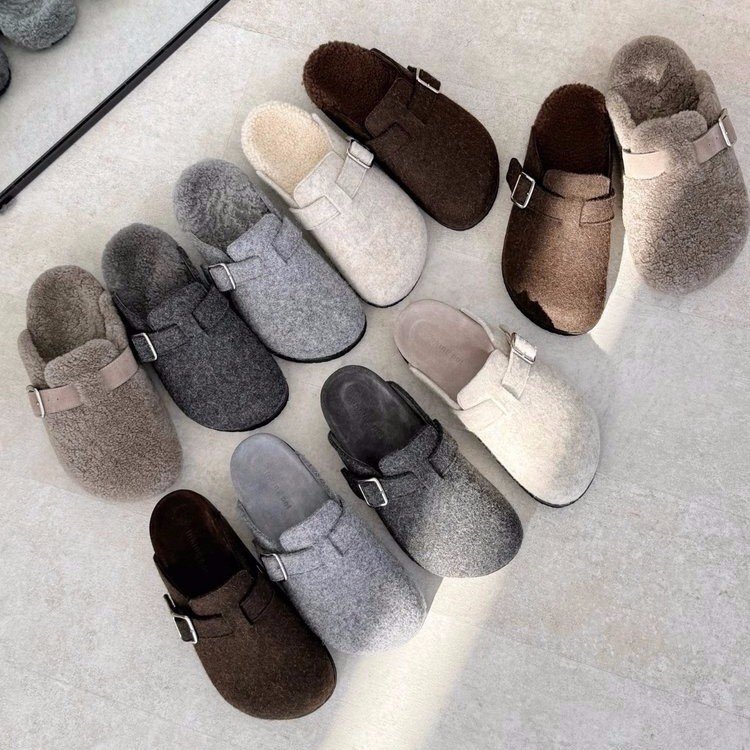 Thick-Soled Closed-Toe Slip-On Slippers for Women, 2025 Autumn and Winter New Style, Felt Suede with Added Fleece Cotton Slippers, Mules