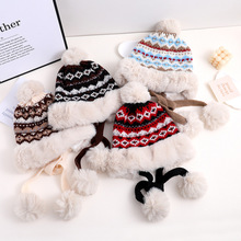 加绒针织帽加厚保暖帽女款显脸小秋冬季毛球护耳帽防寒百搭毛线帽