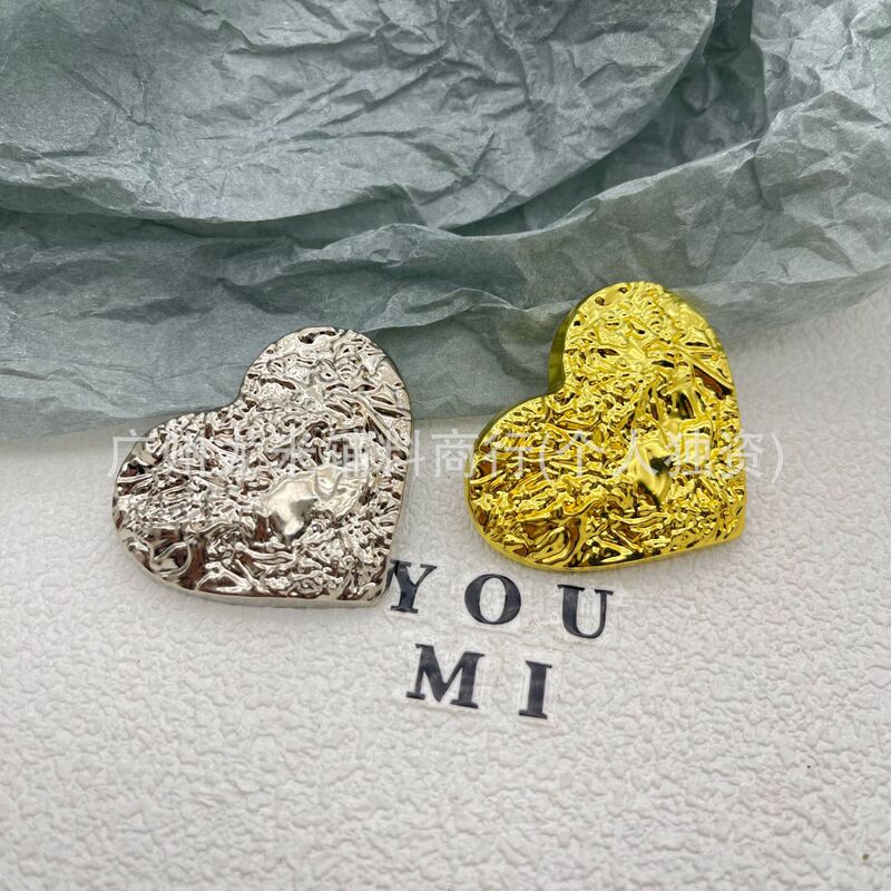 Oversized Metal Pleated Heart-Shaped Buttons, Small Fragrant Style Jacket, Outwear, Sweater, Shirt, Heart-Shaped Decorative Hand-Stitched Buttons