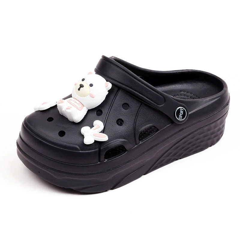 Летние сабо Crocs-стиля на платформе, повседневные милые нескользящие сабо-мюли, высота подъема, женский стиль, для улицы, с малыми мишками
