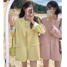 韩国东大门2024春季新款韩系简约百搭基础款设计感糖果色西装外套