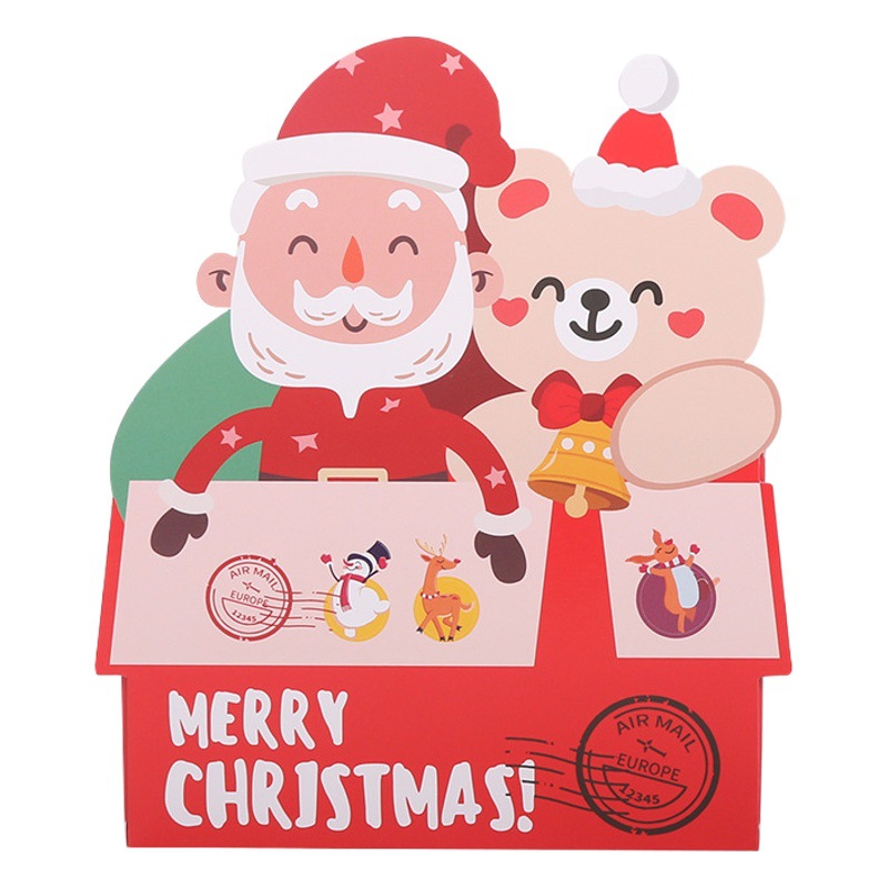 Venta directa de Navidad portátil Santa Claus regalo caja de dulces Caja de galletas de dibujos animados copo de nieve caja crujiente niños