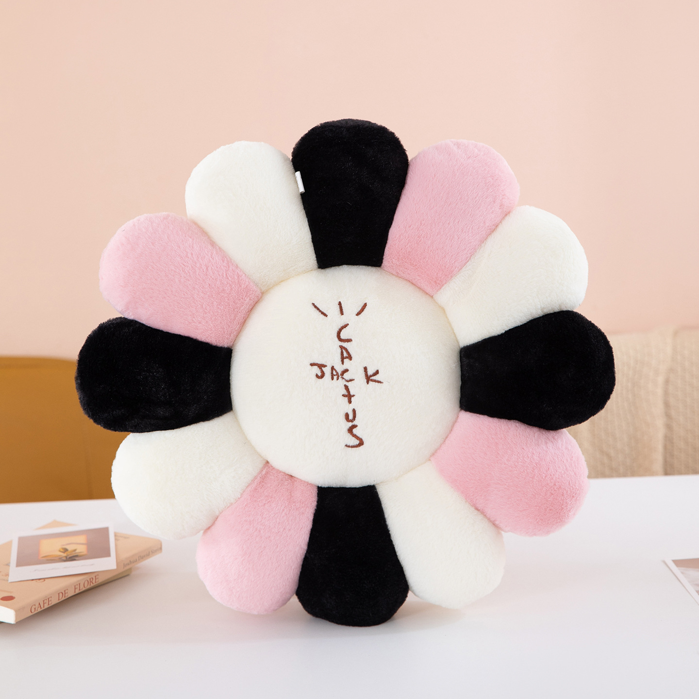 Cactus Jack Sunflower Pink Black White Plush Cushion