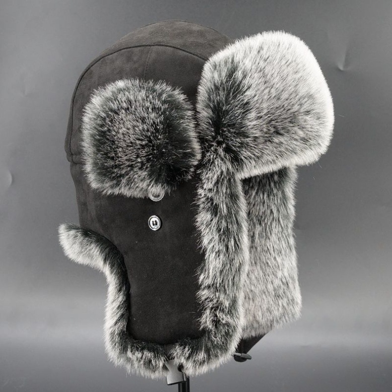 Lei Feng Bonnet d'hiver épais en poils de renard pour homme - Protection contre le froid et le nord-est - Chaud et coupe-vent_voghion.com