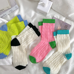 Xiaohongshu Ankle Socks, Thin and Breathable, Striped College Style, Pile Socks with Lacy Mesh, Summer Long Socks