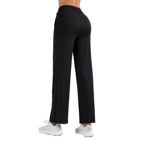 European and American new style slit flare wide leg sports yoga pants for women high waist hip lifting straight casual dance fitness pants