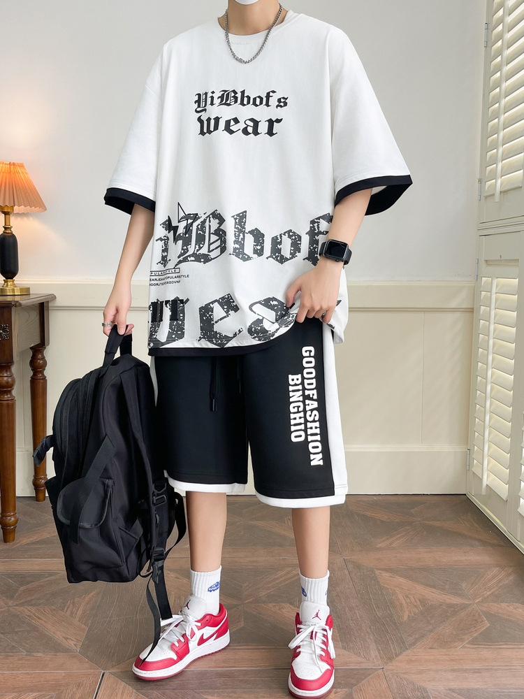 Hombre de verano suit suelto 2025 nuevos pantalones cortos de manga corta moda juvenil casual guapo camiseta deportiva dos piezas set