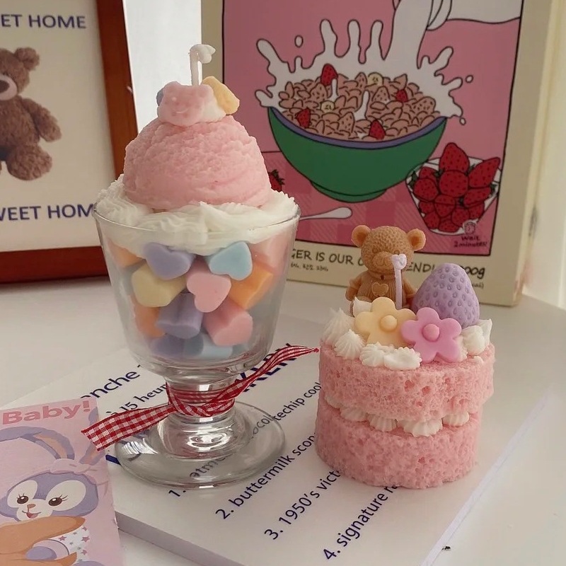 Simulación pastel de crema aromaterapia vela Fresa Chocolate Cereza macaron nicho aromaterapia lindo regalo cumpleaños