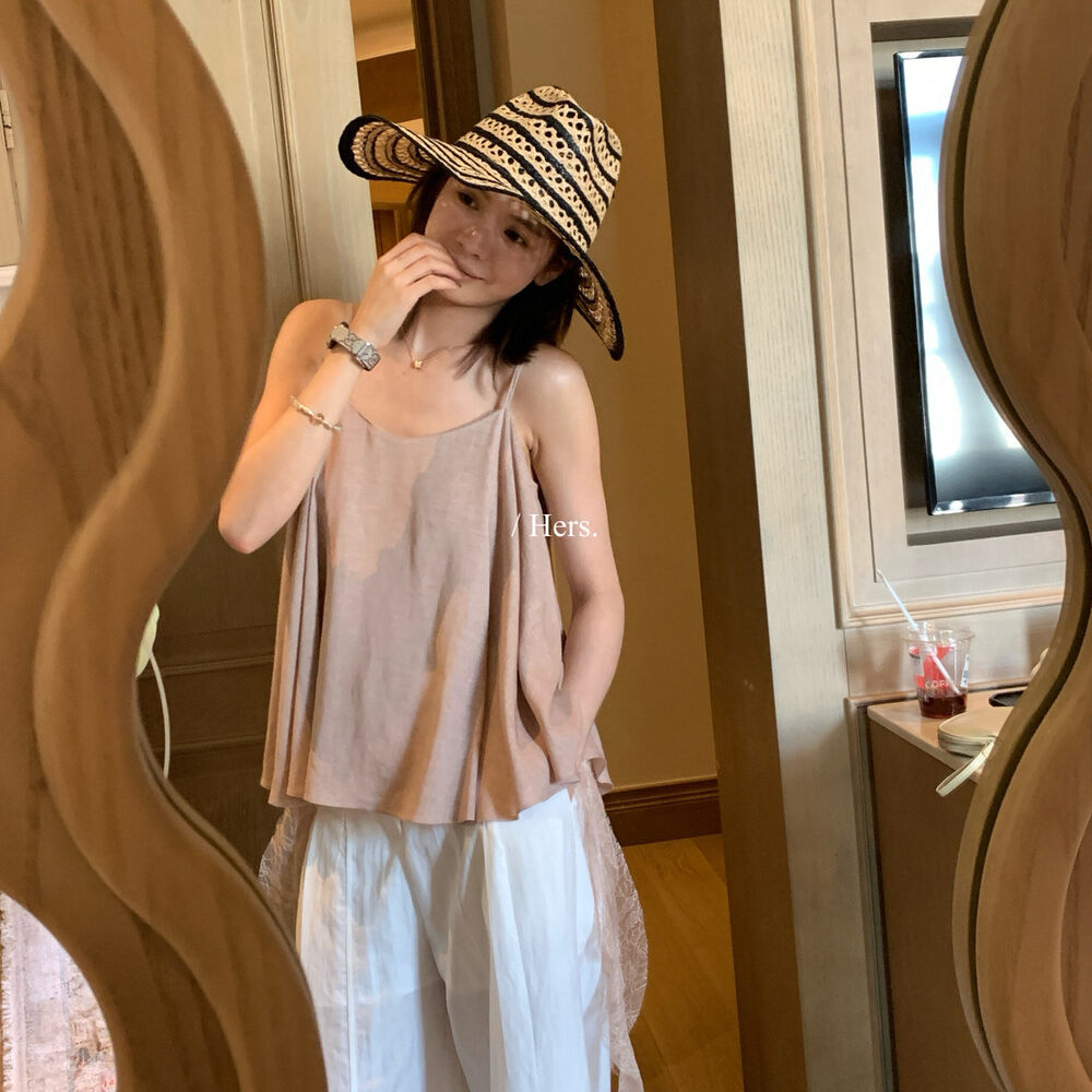 Áo hai dây nữ thiết kế hai mặt mặc được, phối ren, dáng rộng — màu hồng, màu xám, màu vàng, yến mạch