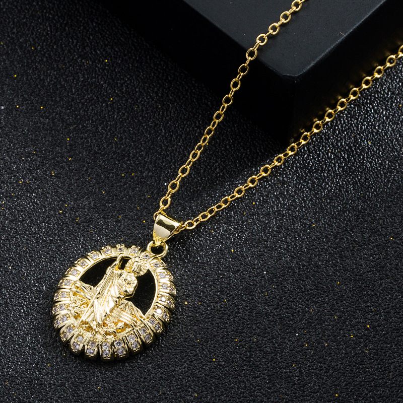 Copper 18K Gold-plated Micro Inlaid Zircon Priest Pendant Necklace