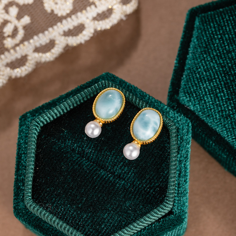 Pendientes de piedra natural marina, plata de ley s925, estilo francés, frescos, retro, delicados, accesorios para mujer aptos para el día a día, elementos geométricos