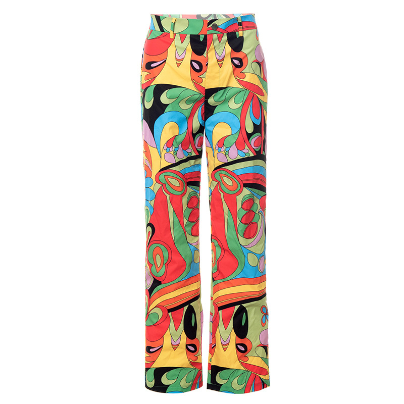 Pantalones sueltos de cintura alta con estampado de colores en contraste NSMG113374