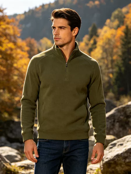 Half-zip, stand-up collar sweatshirt, solid-color lyocell, wool, and silk thermal base layer, men's long-sleeve, group purchase event