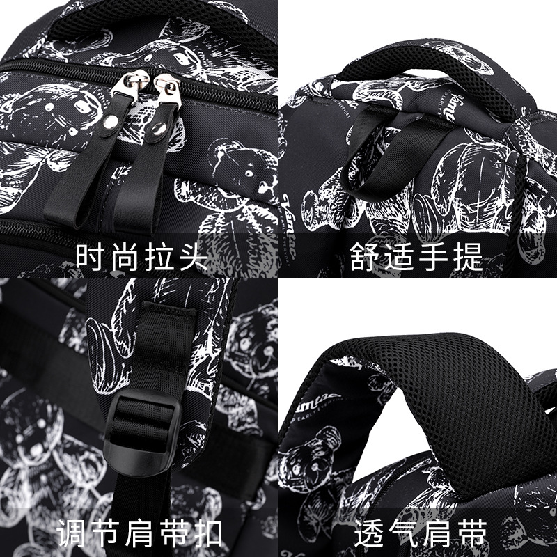 Nuevo campus de peces naturales transfronterizos lindos bolsas escolares de estudiantes de secundaria secundaria y secundaria en bolsas escolares coreanas japonesas impresión oso