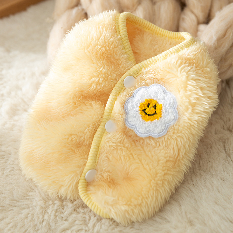 Otoño y invierno perros cachorros pequeños perros adorables macaron chaleco de lana de flores de sol gato ropa de perro