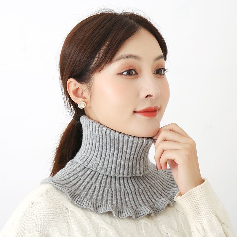 秋冬季毛线套头防风女式假衣领高领围脖护颈保暖脖套百搭针织围巾|undefined