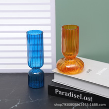 ins创意条纹彩色玻璃花瓶桌面装饰摆件 水培插花简约花瓶拍照道具