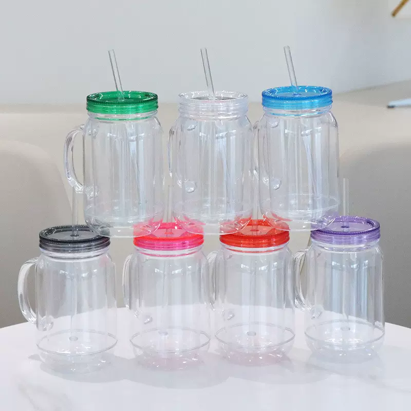 新款梅森杯22oz塑料杯带盖成人吸管杯创意DIY填充液体鸡公杯批发