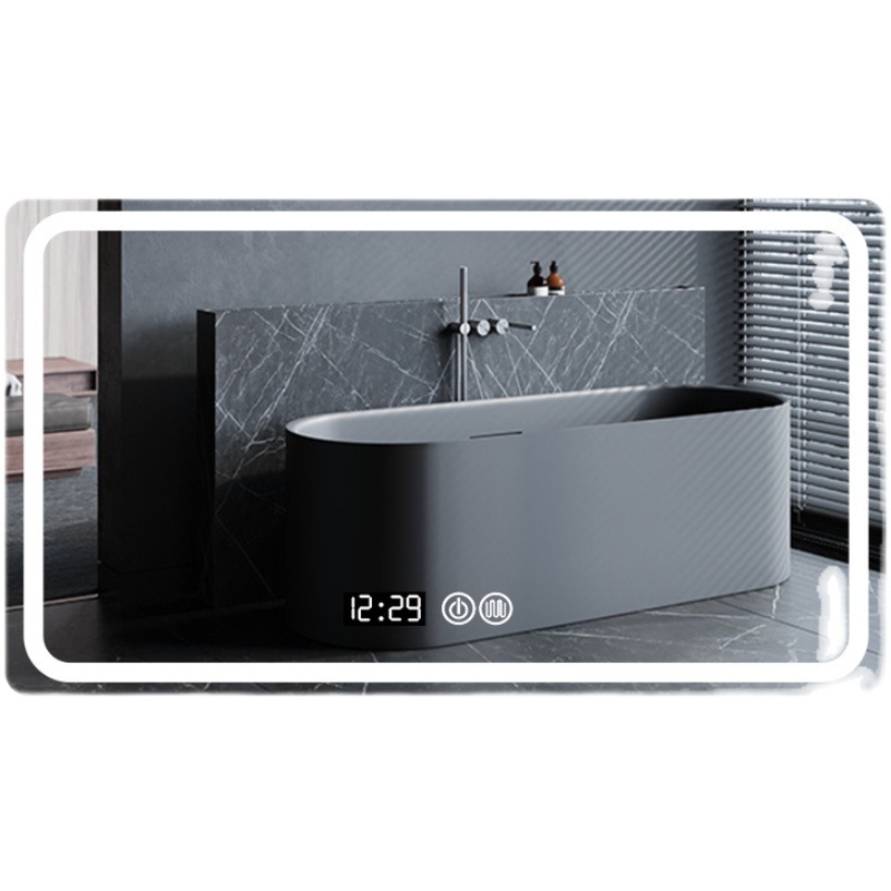 Cuarto de baño montado en la pared espejo cuadrado espejo inteligente LED espejo cosmético pantalla táctil anti-niebla espejo a prueba de explosiones con espejo de luz