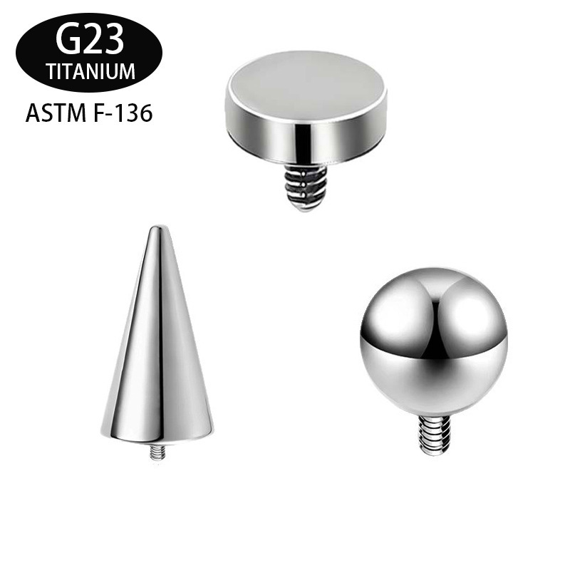 F136 Titanium Alloy Ear Studs, Lip Studs, Tongue Studs Replacement Tips, External Threaded Cone, Round Ball, Basic Lip Stud Piercing Jewelry Accessories