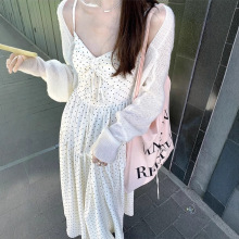 两件套装女2025夏装新款小个子宽松显瘦短款防晒外套+波点吊带裙