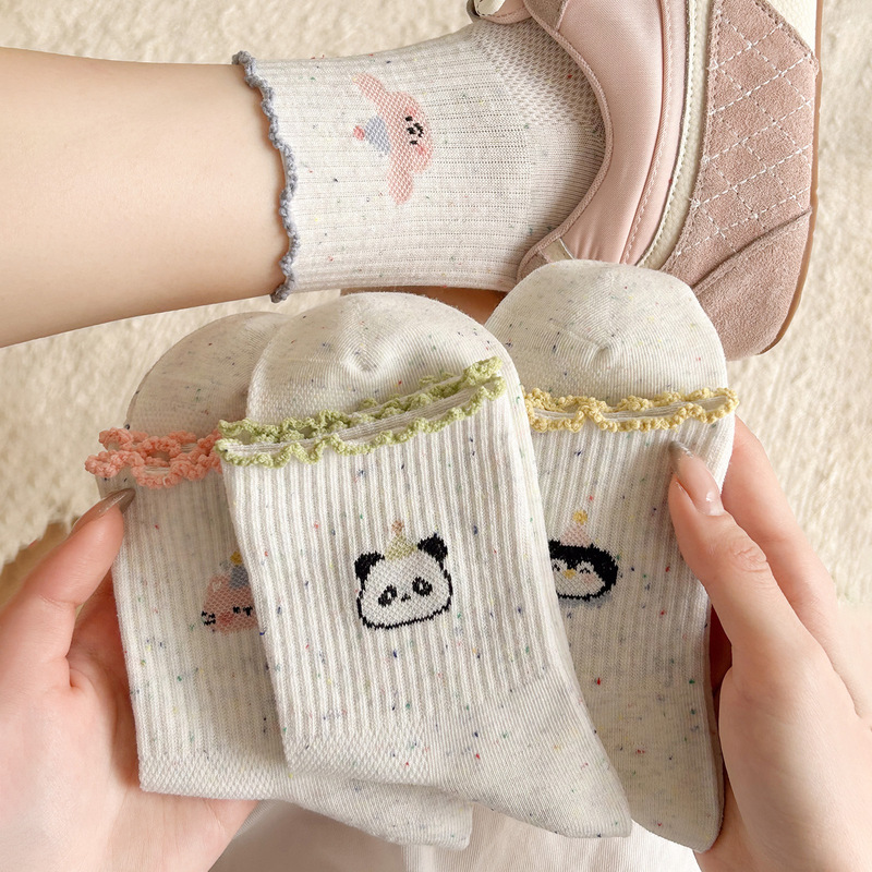 Spring and Summer New Cute Cartoon Patterned Yarn Women's Socks, Mid-Tube Cotton Socks, Versatile Breathable Mesh Ruffle Socks for Students Spring and Summer New Cute Cartoon Patterned Yarn Women's Socks, Mid-Tube Cotton Socks, Versatile Breathable Mesh Ruffle Socks for Students