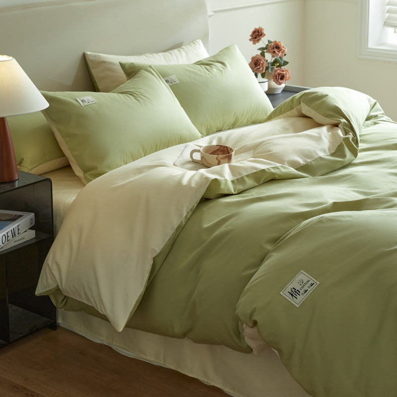 100 Cotton Four-piece Set Pure Cotton Bed Cover Quilt Cover Light Luxury Home Quilt Cover Simple Color Bedding Nantong Home Textile