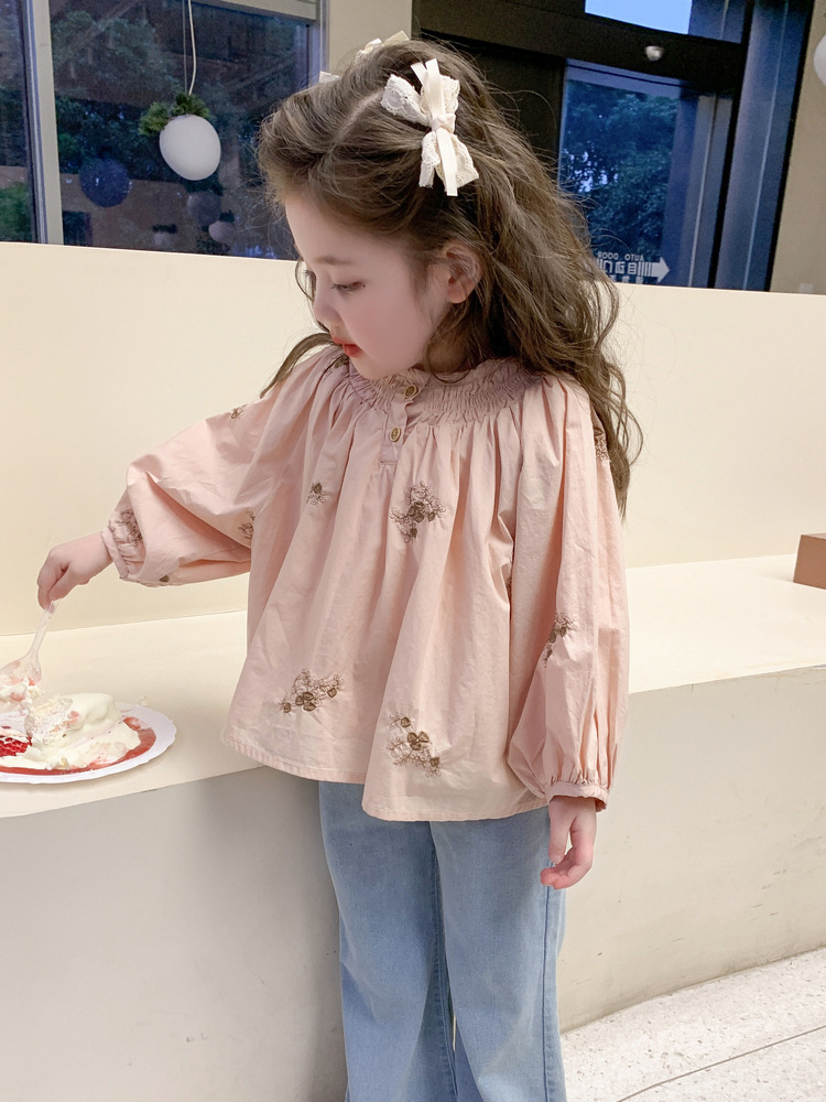 Camisas de niñas primavera 2025 nuevo estilo de ropa de niños extranjero camisa de manga larga coreana camisa de muñeca de primavera y otoño