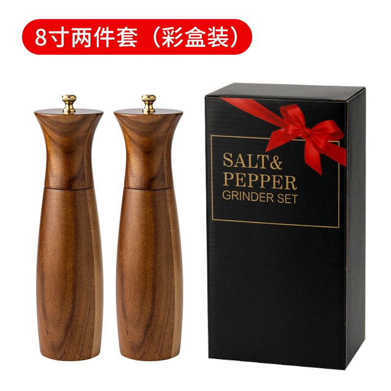 手动实木质胡椒研磨器西餐牛排调料胡椒粉研磨瓶合欢木海盐胡椒磨|undefined