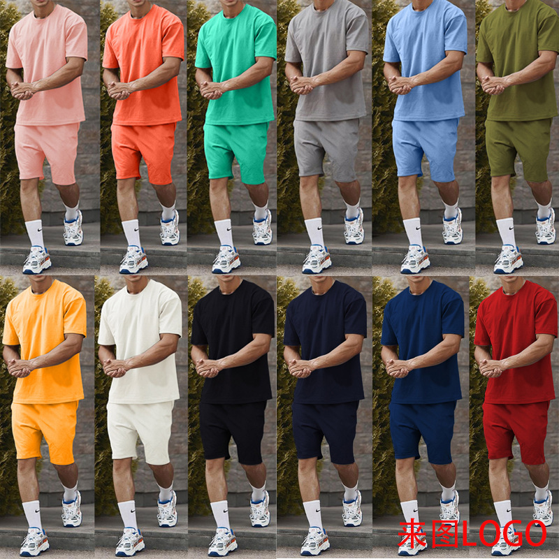 Cotton Thin Short-sleeved Shorts T-shirt Cross-border Summer M-5XL Clothes Casual Sports Suit Men's Sportswear