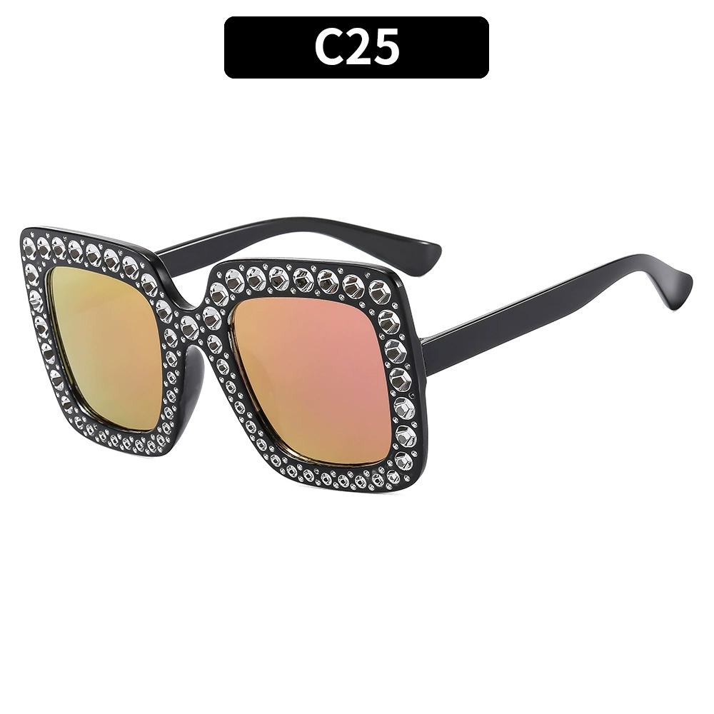 Retro Square Sunglasses, Multicolour European Style, Oversized Rhinestone Frame
