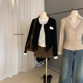 WGWE7961黑波点假两件针织开衫毛衣设计感潮外搭外套