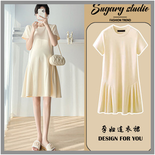 New Maternity Dress Summer Short-Sleeved Large Size New Summer Small Summer Thin Cotton Skirt Summer Style