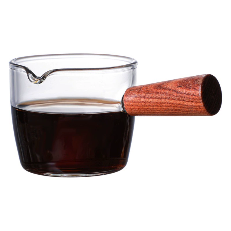 Стеклянная маленькая чашка для молока в японском стиле, мини-чашка для латте, деревянная ручка, кувшин для молока, маленькая чашка для чашки для молока