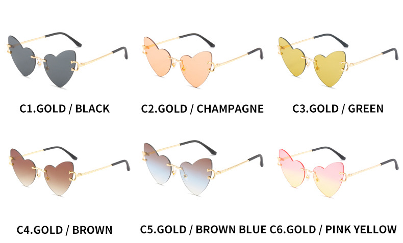 Fashion Gradient Color Heart Shape Pc Special-shaped Mirror Frameless Women's Sunglasses display picture 3