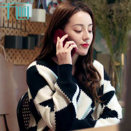 迪丽热巴明星同款针织衫女2025新款女装休闲长袖黑白撞色宽松毛衣
